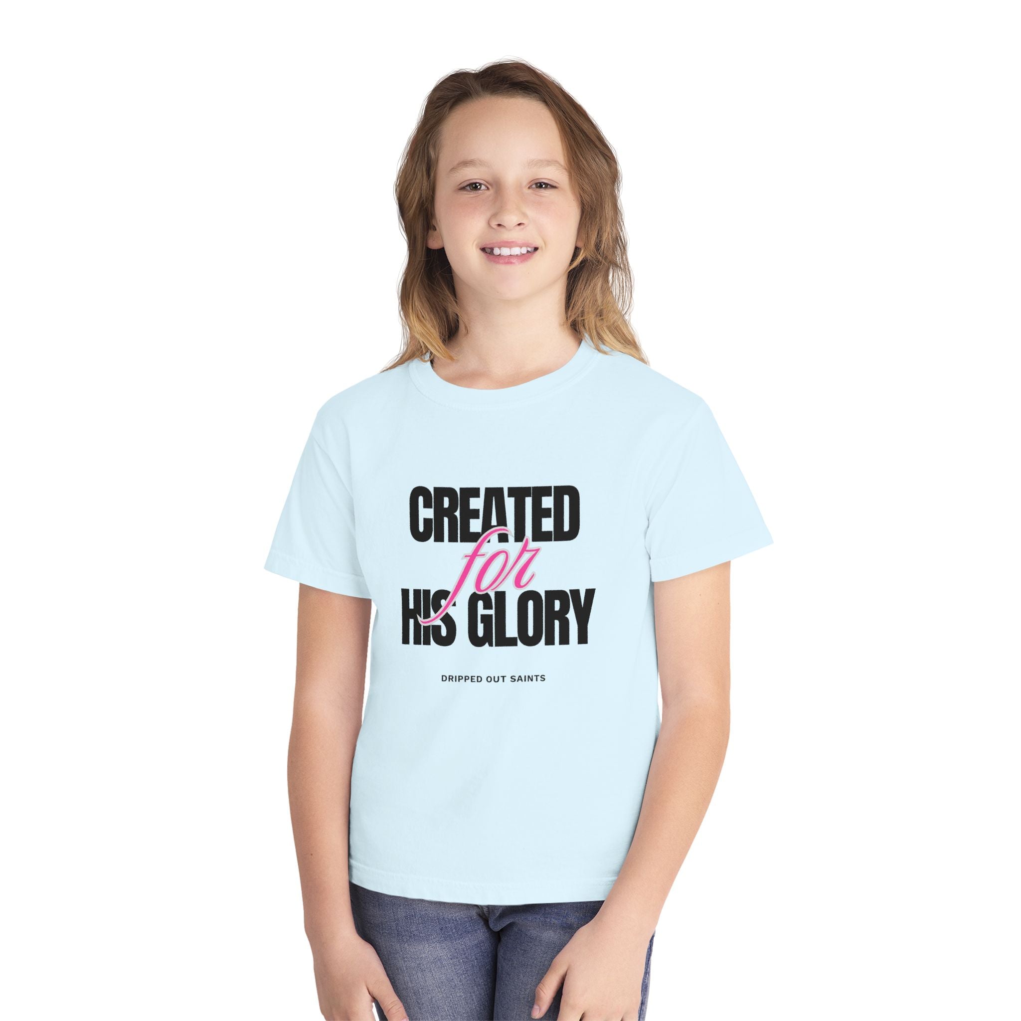 Youth Tee — "Created for His Glory" Christian Graphic T-Shirt